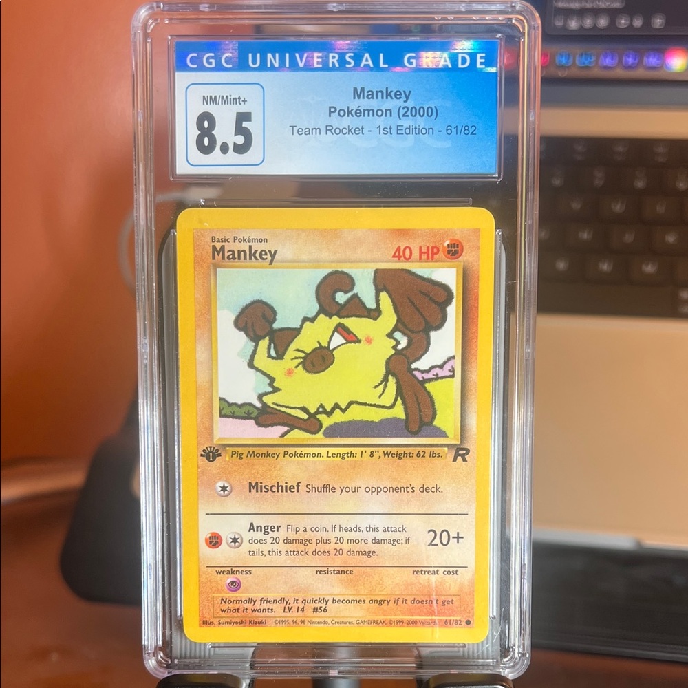 Pokemon Mankey Trading Card - Yellow and Brown